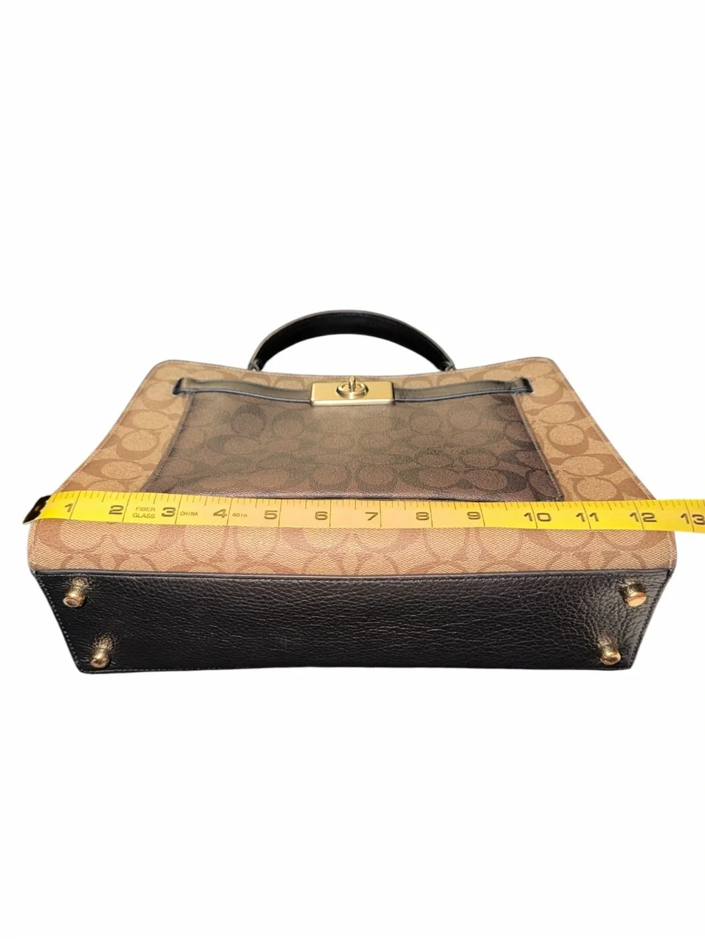 Coach Brown Signature Canvas Top-Handle Satchel with Black Trim